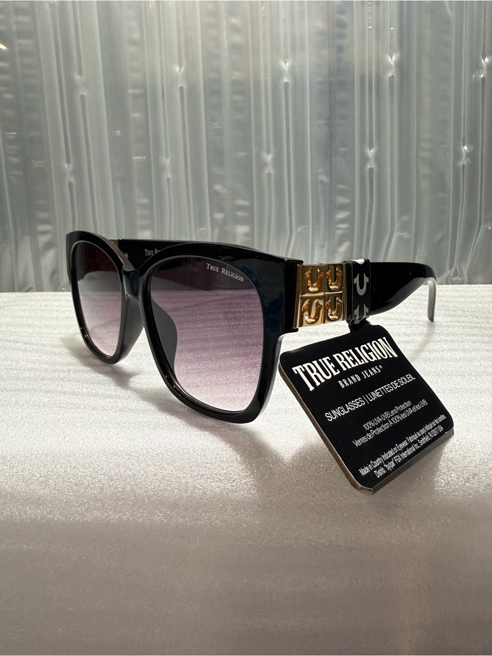 Women’s True Religion Cat Eye Sunglasses Black & Gold Square Oversized-NWT